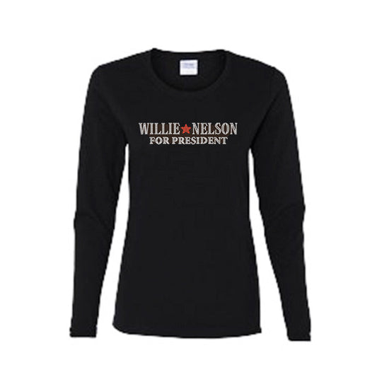 Official Willie Nelson Willie For President Womens Crystal Long Sleeve