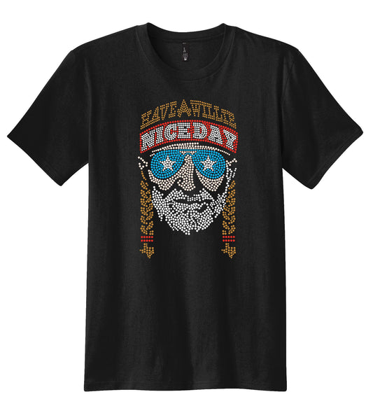 HAVE A WILLIE NICE DAY - OFFICIAL WILLIE NELSON STAR GLASSES UNISEX CRYSTAL TEE